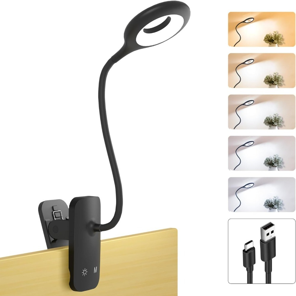 Book Light Flexible - Rechargeable Clip Light, LED Bed Reading